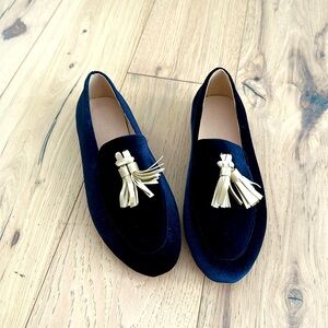 Navy velvet loafers